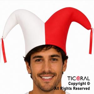 SOMBRERO BUFON DOS PUNTAS EQUIPO ROJO Y BLANCO JERSEY x 10 UNIDADES